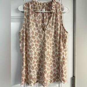 Mud Pie Ruffle Neck Sleeveless Blouse - Cream and Brown✨